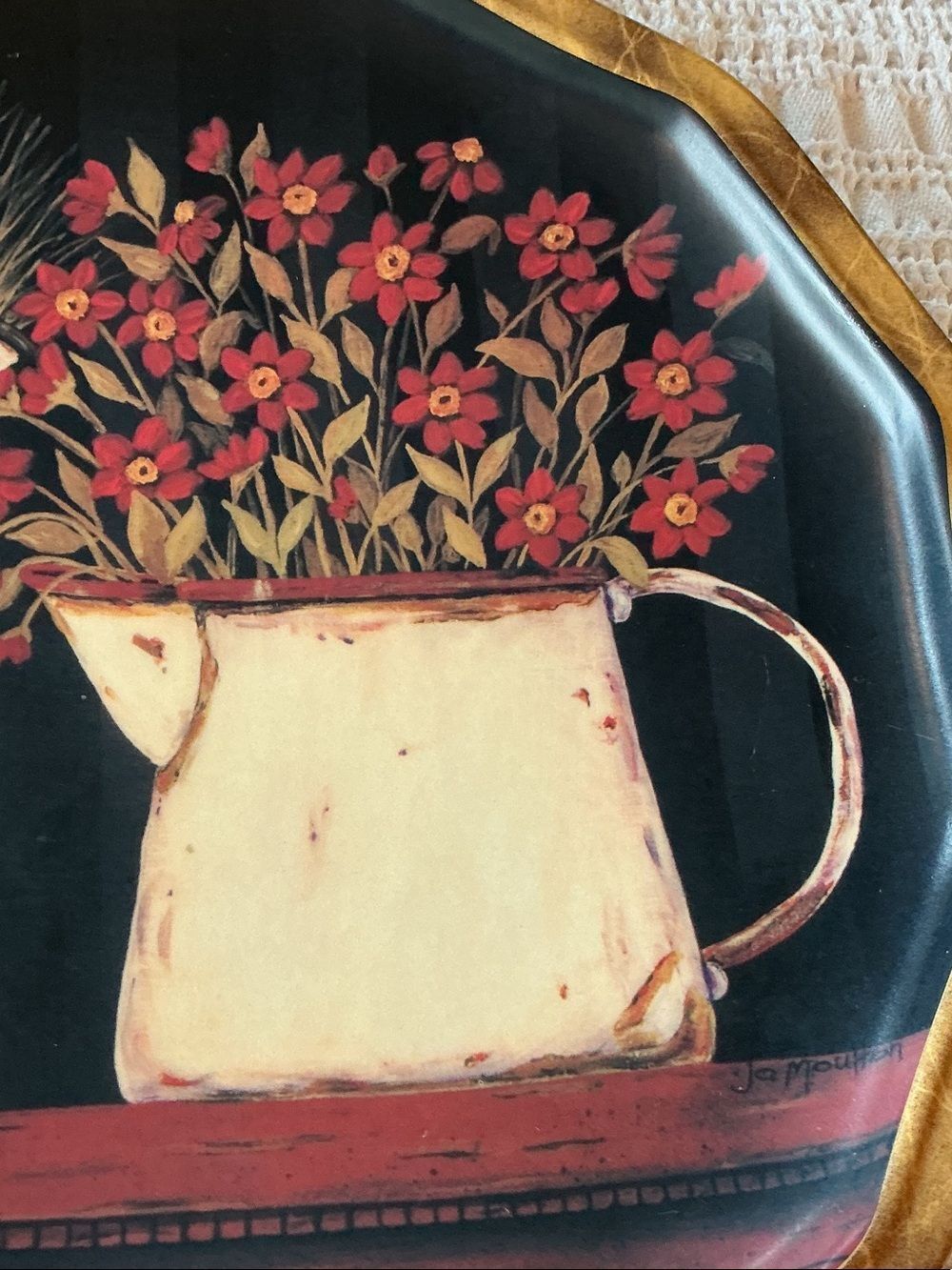 Black and Cream Floral Pitcher Decorative Wall Tray - Picture 2 of 9